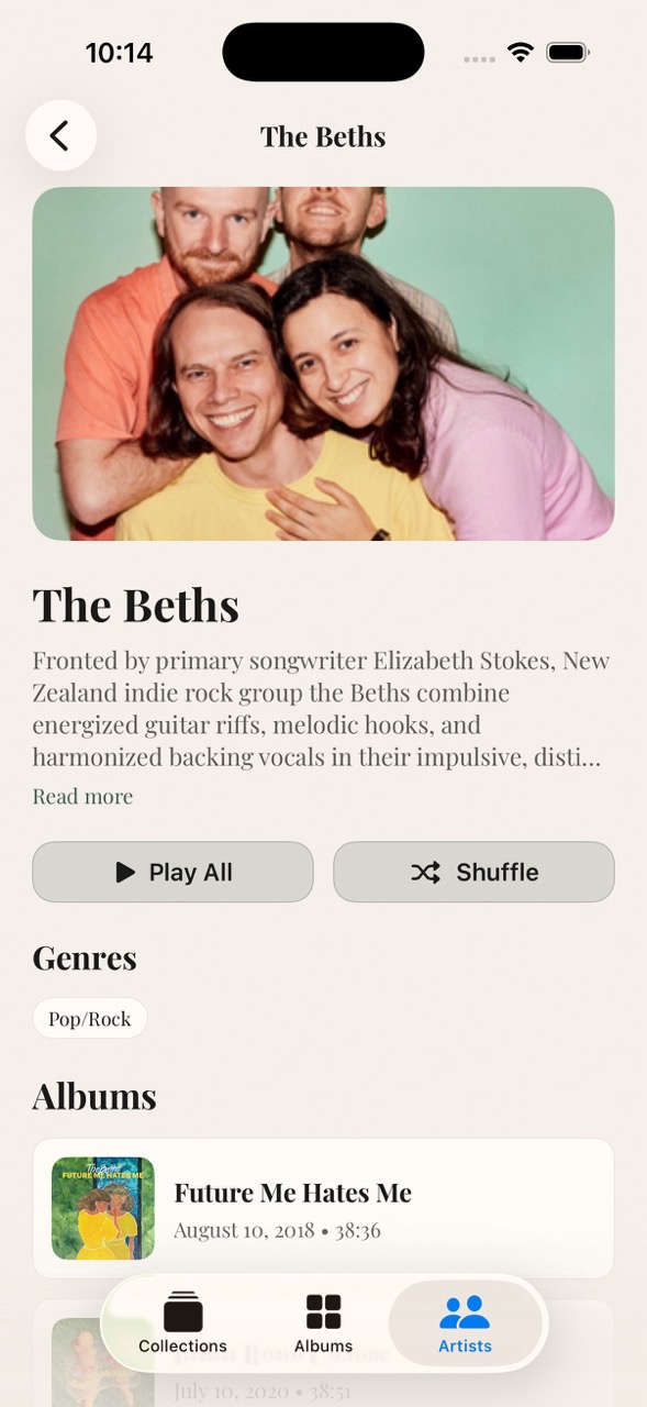 Lunara artists page showing the beths