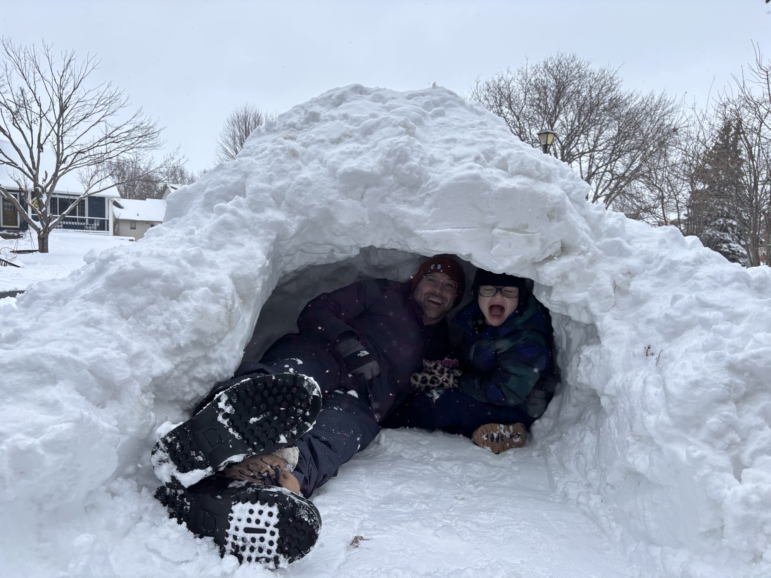 me and my boy in our snow fort
